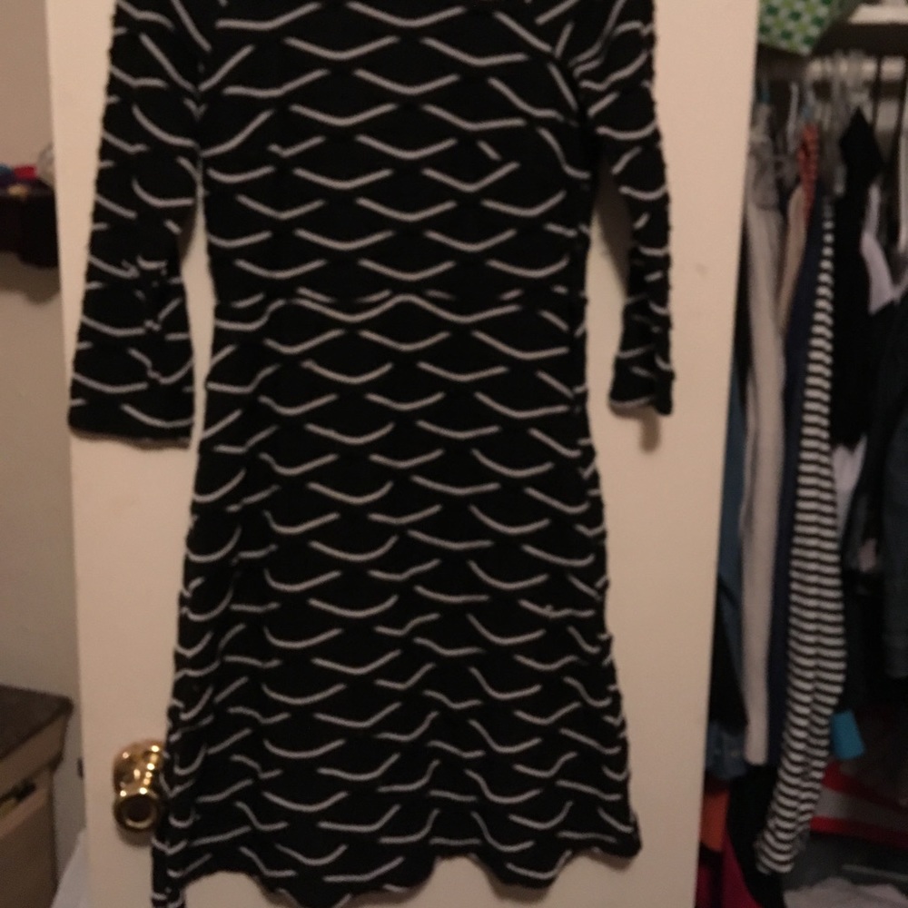 Black dress with white diamond stripes